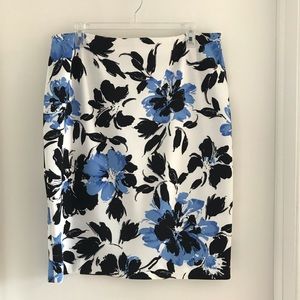Blue and Black Floral Midi Skirt